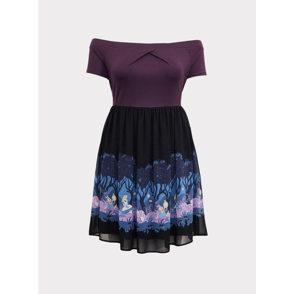 TORRID/DISNEY Ladies ALICE IN WONDERLAND SWING DRESS Purple Cheshire Cat Size 2